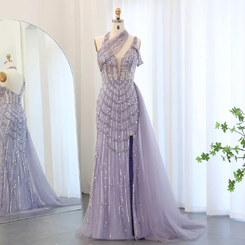Luxury Beaded Lilac Halter Evening Dress with Overskirt SS180 Tunics Designer luxury Luxury Beaded Lilac Halter Evening Dress with Overskirt SS180 Tunics Designer luxury