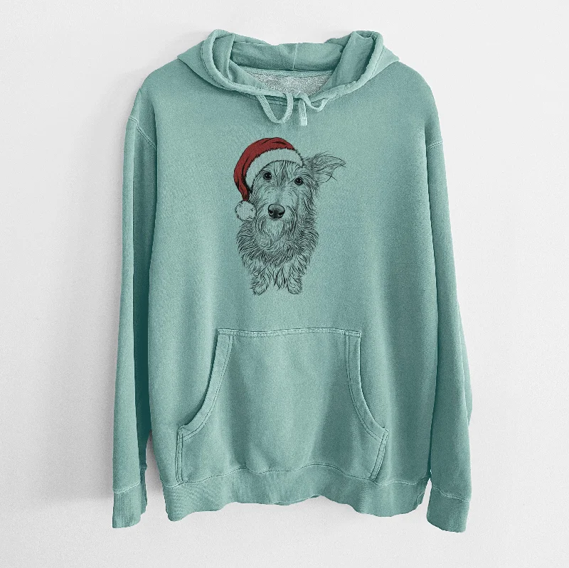 Santa Hat Frida Doggo the Rescue Terrier Mix - Unisex Pigment Dyed Hoodie Hoodie with Camouflage Military Edgy