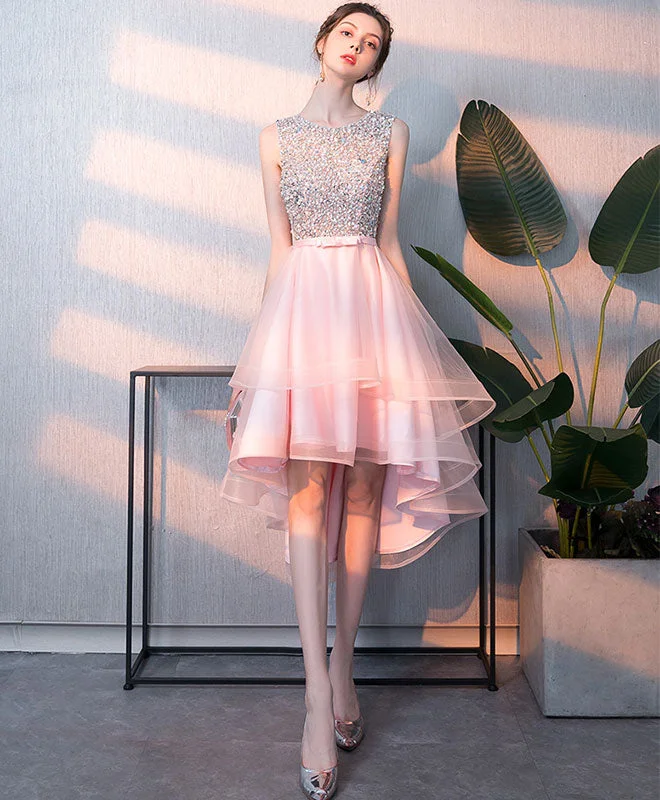 Pink Tulle Sequin Short Prom Dress, Pink Homecoming Dress Tunics Luxurious high-end