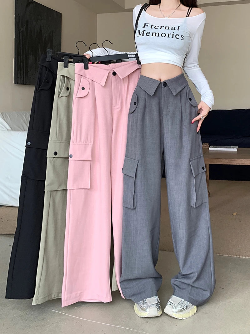 Advbridge -  Hot Girl American Cargo Straight Leg Casual Pants for Women's Autumn and Winter High Waisted Wide Leg Mop Pants Female Clothes Classic Bootcut Trousers