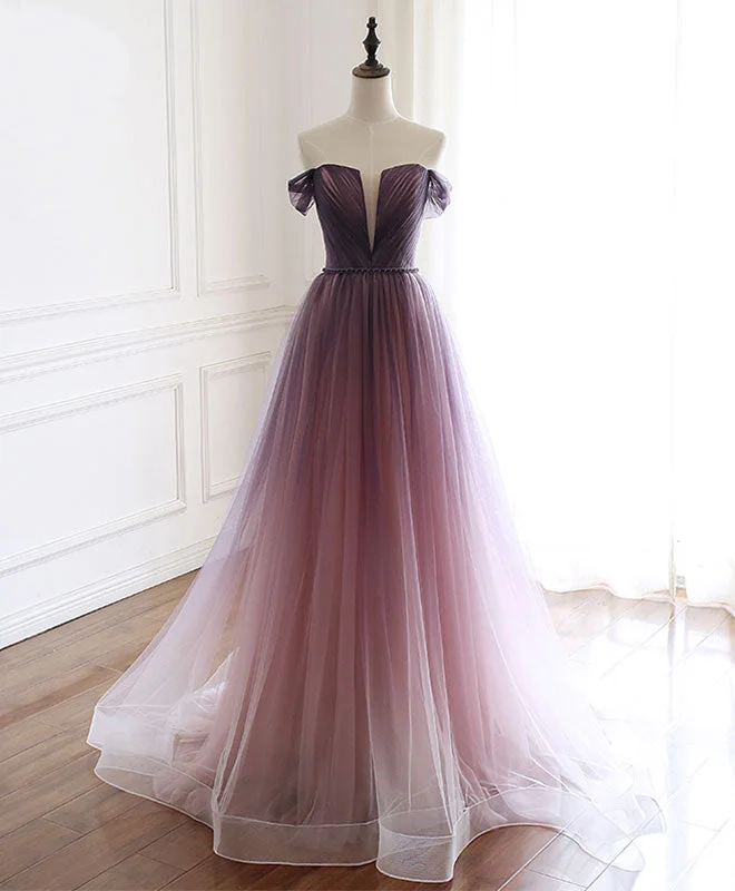 Simple Tulle Off Shoulder Long Prom Dress, Tulle Formal Dress Tunics New arrival