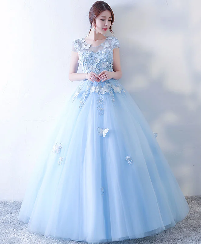 Blue Tulle Lace Long Prom Dress, Blue Sweet 16 Dress Tunics Essential wardrobe