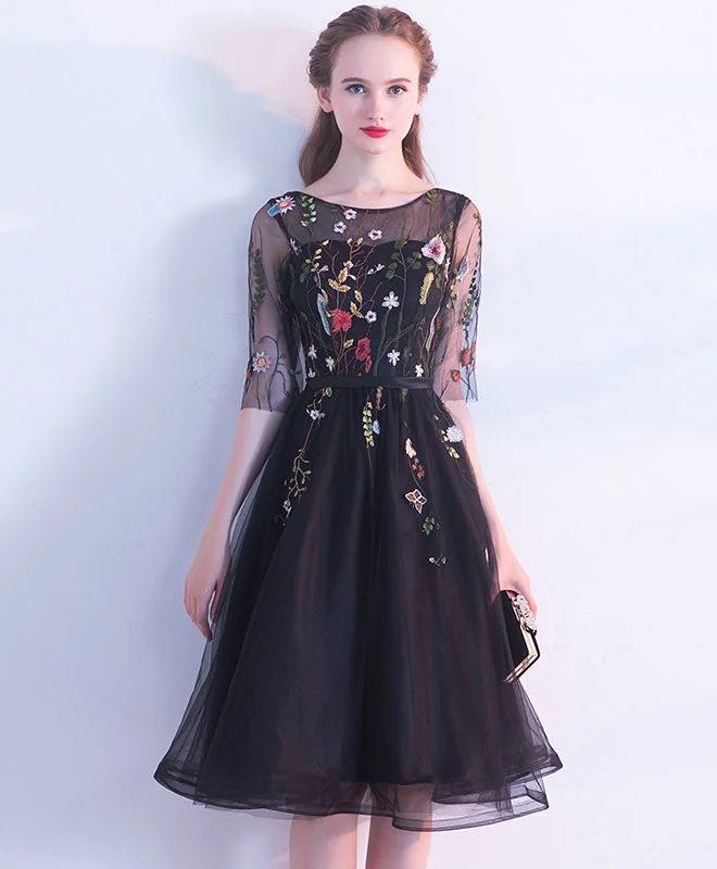 Cute Black Lace Short Prom Dress, Black Evening Dress Tunics Review highly