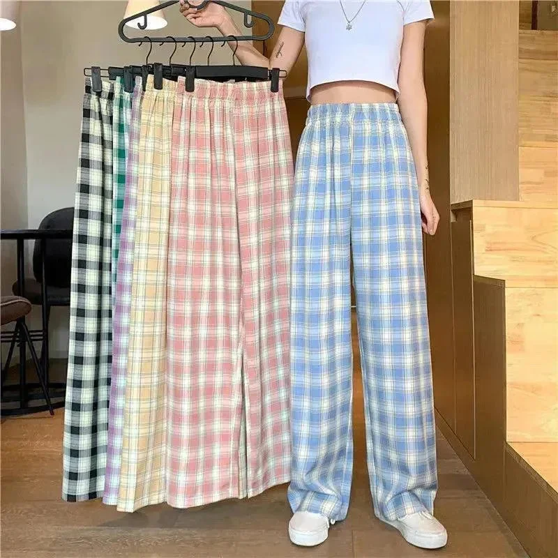 Women's Plaid Wide Leg Casual Pants Modern Bootcut Pants