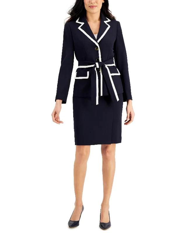 Contrast-Trim Tie-Waist Skirt Suit, Regular & Petite Sizes elastic waist skirt