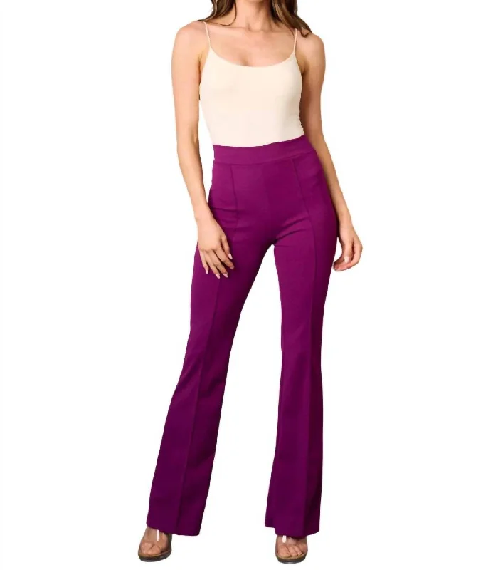 High Waisted Pant In Purple Fashionable Button-Up Pants
