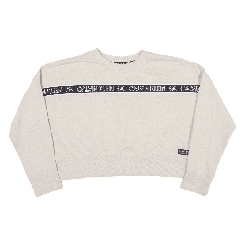 CALVIN KLEIN Cropped Sweatshirt Beige Womens L Hoodie Crop Top Short Trendy
