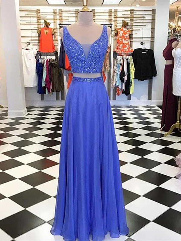 A Line 2 Pieces Blue Beaded Prom Dresses, 2 Pieces Blue Formal Graduation Evening Dresses Tunics Mesh breathable A Line 2 Pieces Blue Beaded Prom Dresses, 2 Pieces Blue Formal Graduation Evening Dresses Tunics Mesh breathable