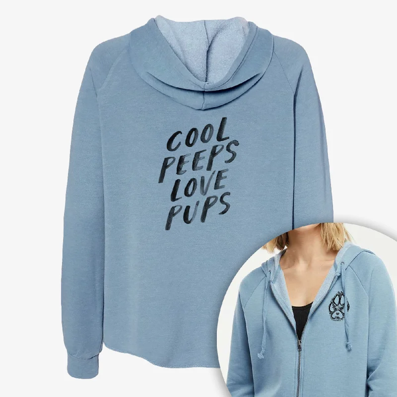 Cool Peeps Love Pups - Women's Cali Wave Zip-Up Sweatshirt Hoodie with Raglan Sleeves Sporty Comfortable