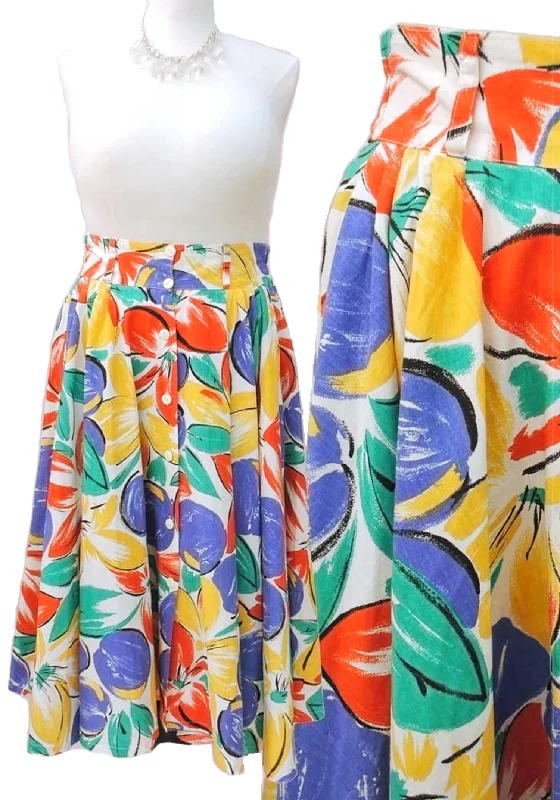 1980s Vintage Colourful Print Full Circle Skirt with Pockets chiffon skirt floaty