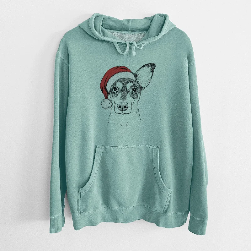 Santa Hat Chloe the Doxie Mix - Unisex Pigment Dyed Hoodie Hoodie with Ribbed Hem Stretchable Secure