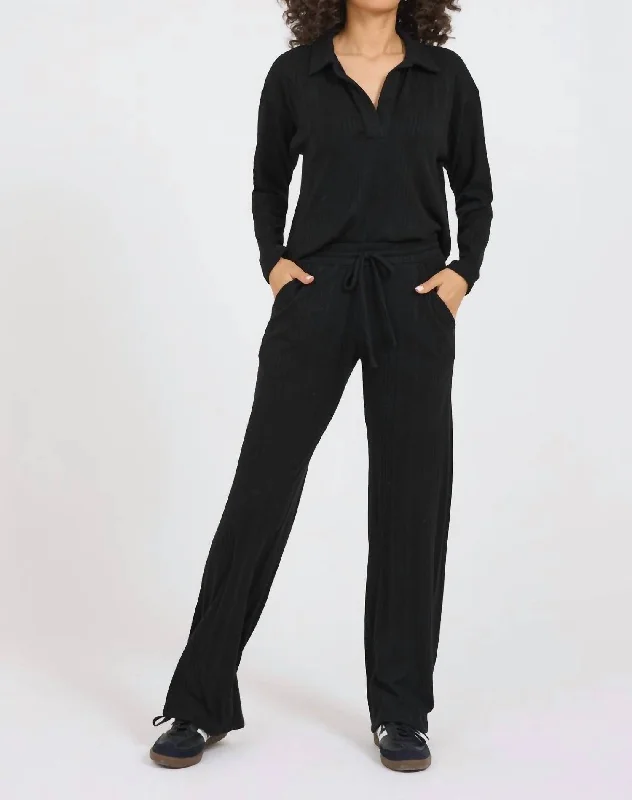 Brushed Cozy Wide Leg Drawstring Pant In Midnight Cozy Jogger Leggings