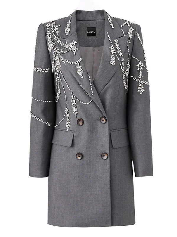 BAXY Crystal Double-Breasted Blazer Dress Women's Designer Suit
