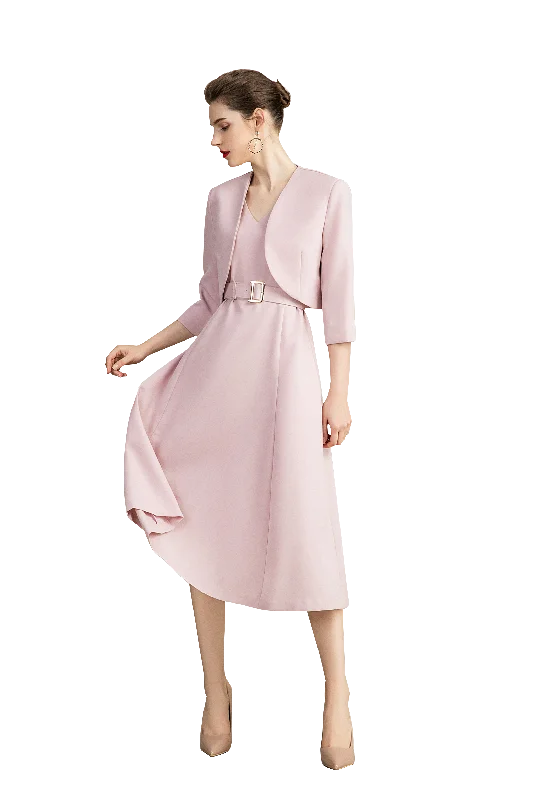 Two Piece Pink Blazer Dress Set Women's Trendy Jacket
