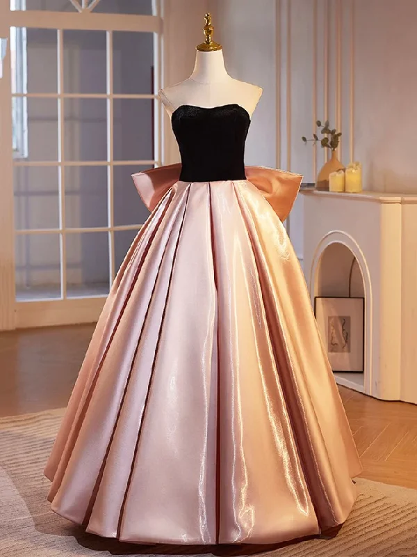 Black Velvet and Pink Satin Beautiful A-Line Strapless Party Dress Evening Gown, DP2476 Tunics Sophisticated sleek