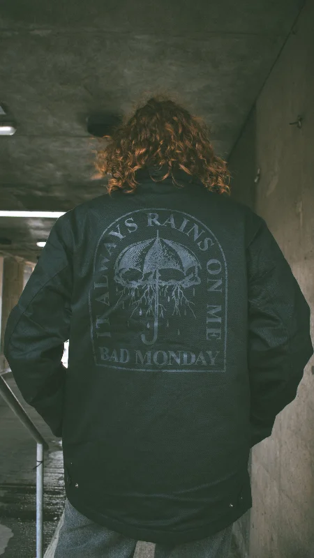 Rains On Me Service Jacket Black Zip Front Button Front Snap Front