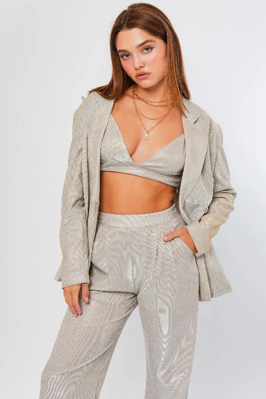 Dancing Queen Champagne Shimmer Oversized Blazer Women's Handmade Blazer