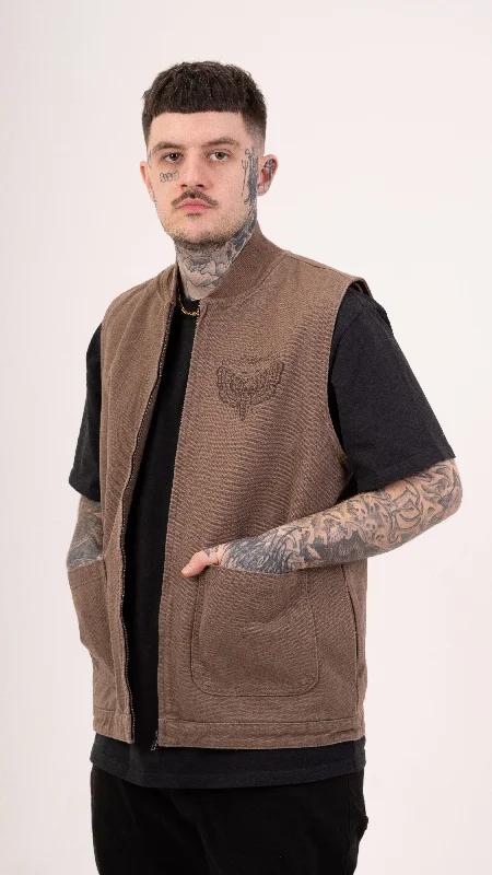 DM Canvas Vest Jacket Walnut Tailored Jacket Straight Jacket A-Line Jacket