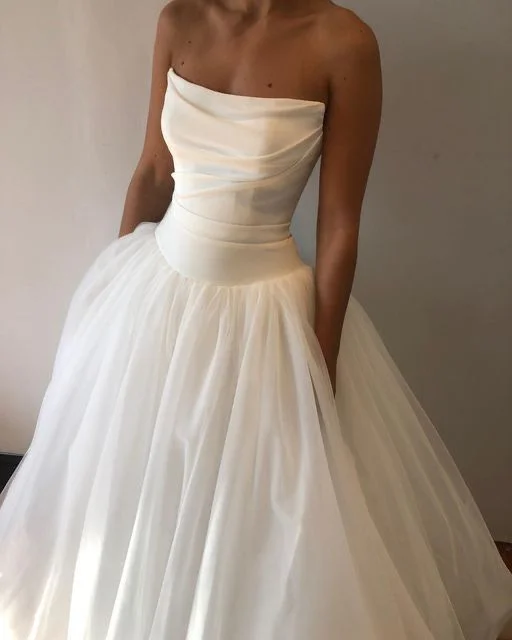 White Strapless A-Line Elegant Party Dress Light Wedding Dress, DP2798 Tunics Hiking breathable