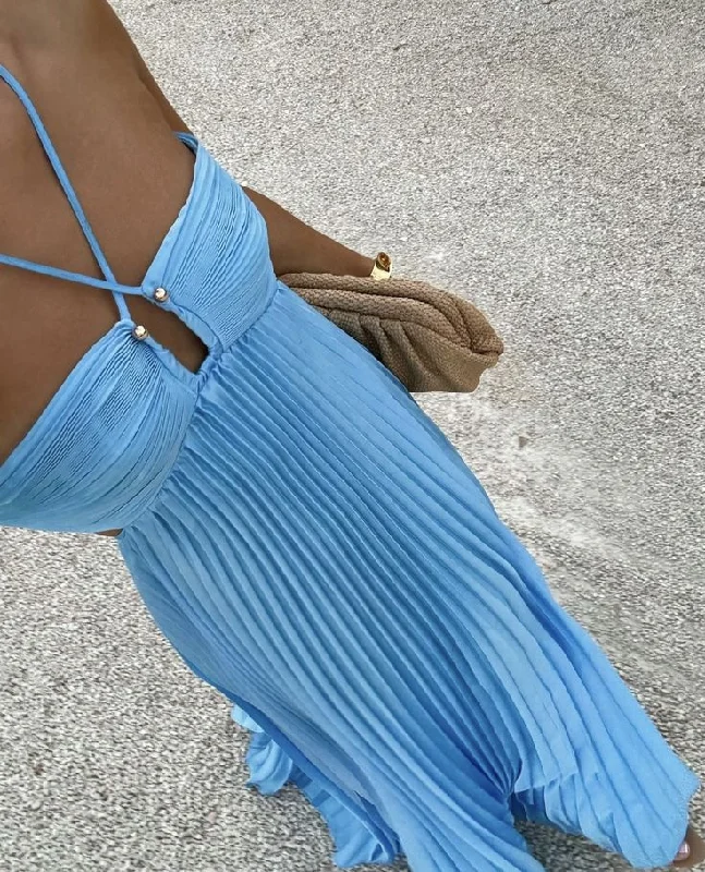 Blue Halter A-Line Fashion Summer Party Dress Wedding Guest Dress, DP3248 Satin Halter Glamorous