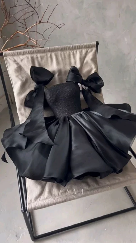 Black A-Line Mini Party Dress Princess Birthday Dress, DP2812 Tunics Yoga stretchy