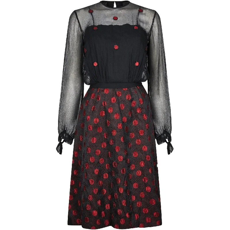 1960s Black and Red Polka Dot Demi Couture Dress and Jacket With Chiffon Bodice Herringbone Jacket Checkered Jacket Solid Jacket