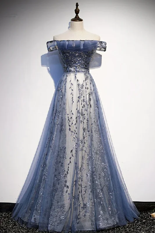 Elegant Off Shoulder A-Line Tulle Formal Party Dress, DP2474 Tunics Luxurious premium