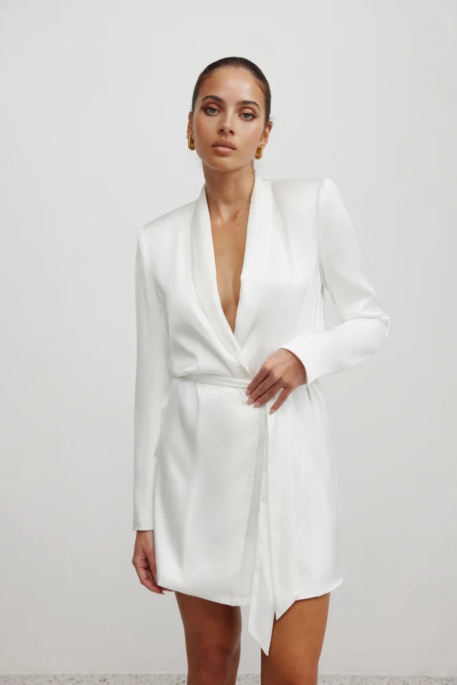 The Lucio Jacket Dress WHITE Satin Jacket Silk Jacket Chiffon Jacket