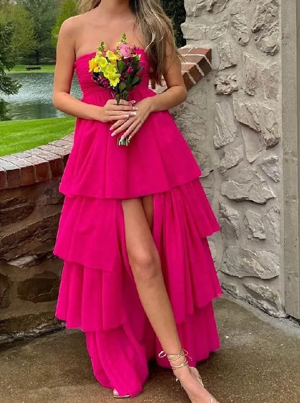 Hot Pink A-Line Strapless Layers Cute Party Dress, DP2581 Tunics Designer luxury