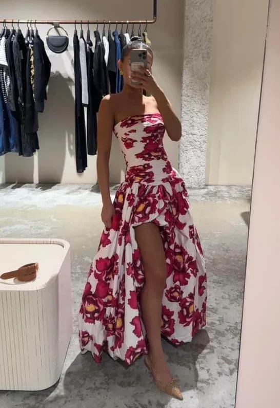 Strapless Floral A-Line Charming Long Party Dress Birthday Outfits, DP3018 Turtleneck Warm Winter