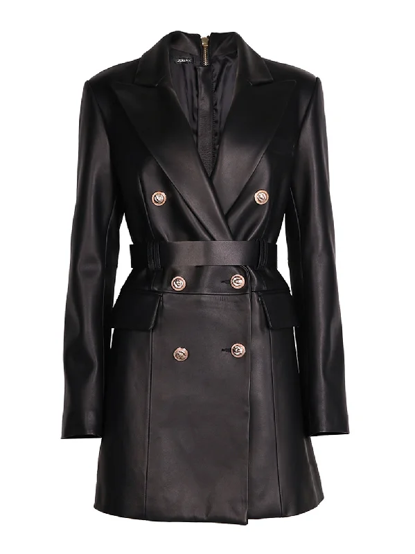 ABELLE Leather Double Breasted Blazer Dress Women's Elegant Blazer