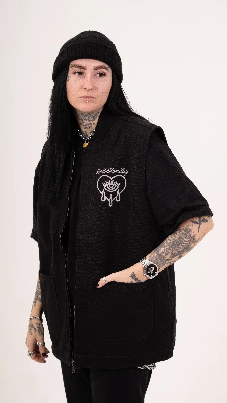 CH Canvas Vest Jacket Black Toggled Jacket Drawstring Jacket Belted Jacket