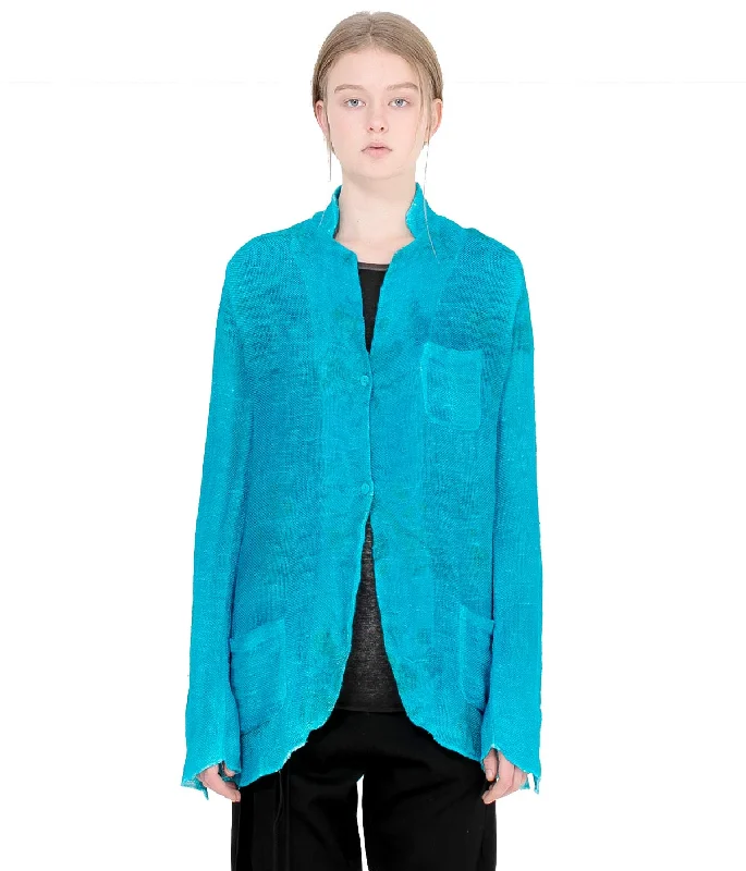 Blue Linen Net Blazer Women's Trendy Jacket