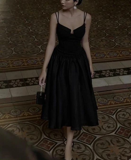 Charming Black Spaghetti Straps A-Line Formal Party Dress,DP1992 Turtleneck Warm Winter