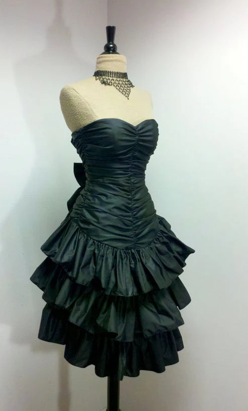 Black Vintage Short Party Dress Strapless Ruffles Homecoming Dress, MD7898 Tunics Spring floral