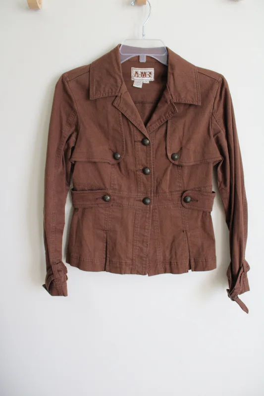 AMX Brown Jacket | S Snapped Jacket Toggled Jacket Drawstring Jacket