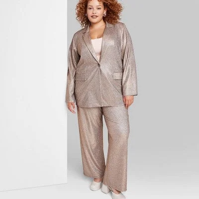 Wild Fable Women's Button Up Metallic Blazer Jacket Glitter Loose Fit Satin Jacket Silk Jacket Chiffon Jacket
