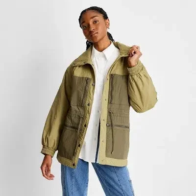 Future Collective With Reese Women's Button Up Winter Quilted Two-Tone Jacket Chenille Fabric Brocade Fabric Lace Fabric