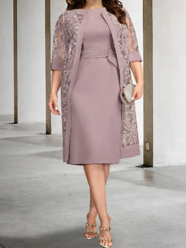 Sheath/Column Mother of the Bride Dresses with Jacket Chenille Jacket Brocade Jacket Lace Jacket