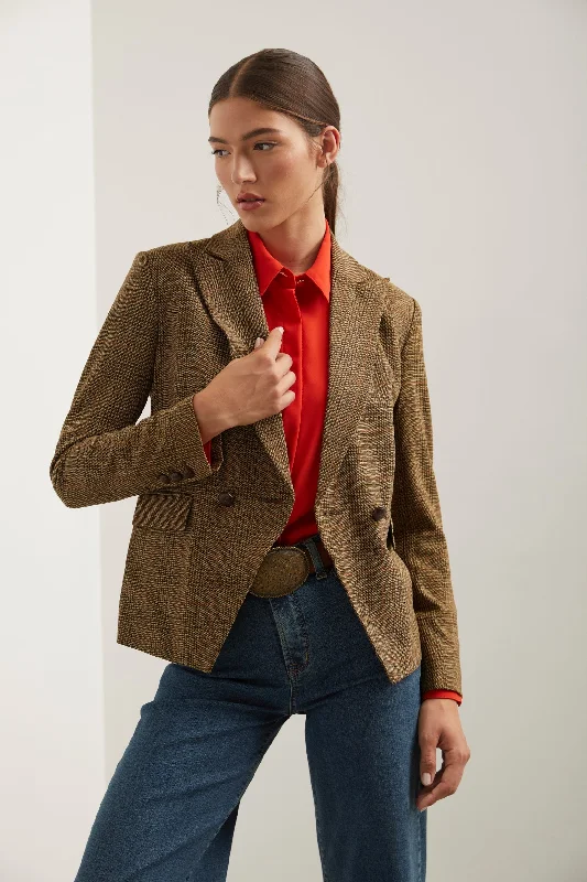 Prince of Wales double breasted blazer Women's Short Blazer