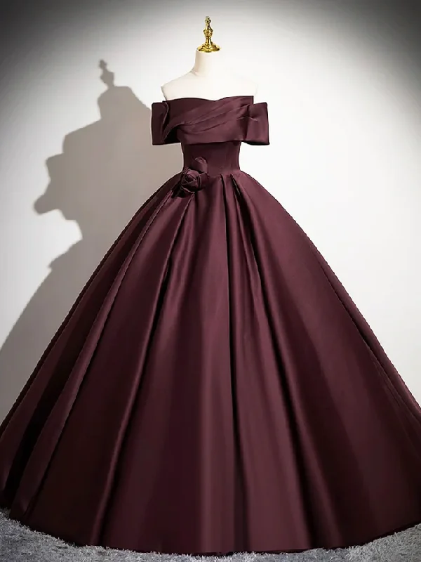 Dark Burgundy Satin Elegant A-Line Off Shoulder Evening Gown Formal Party Dress, DP2467 Tunics Practical durable