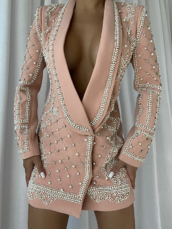 NAUTA Pearls Beaded Blazer Dress Women's Vintage Suit