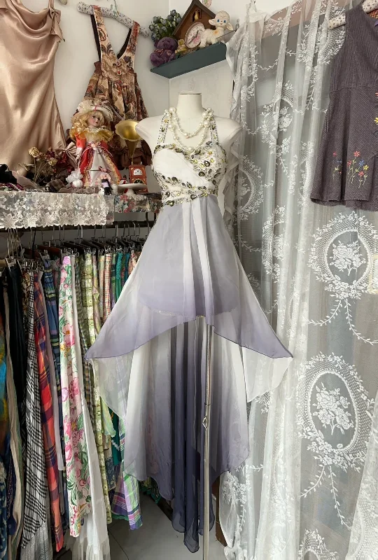 Vintage Ombre Halter A-Line Beading High Low Party Dress Homecoming Dress, D337 Tunics Denim casual