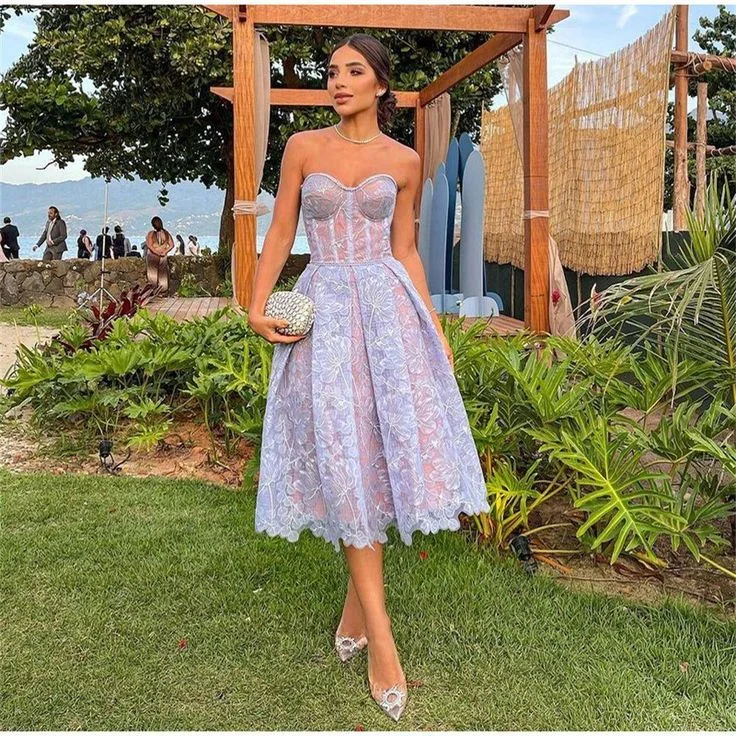 Lilac Sweetheart Strapless Lace Cocktail Dress A-Line Party Dress,DP1946 Tunics Occasion special