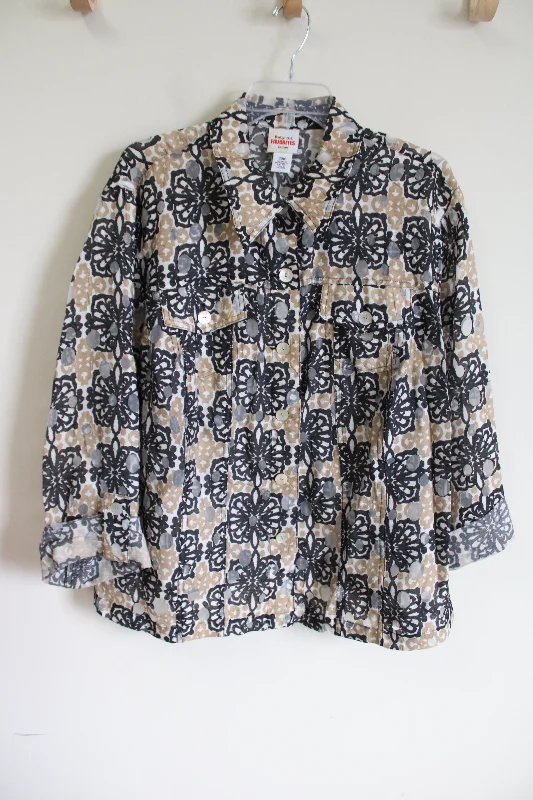Ruby Rd. Favorites Black Tan Light Jacket | 20W Tiered Jacket Buttoned Jacket Zippered Jacket