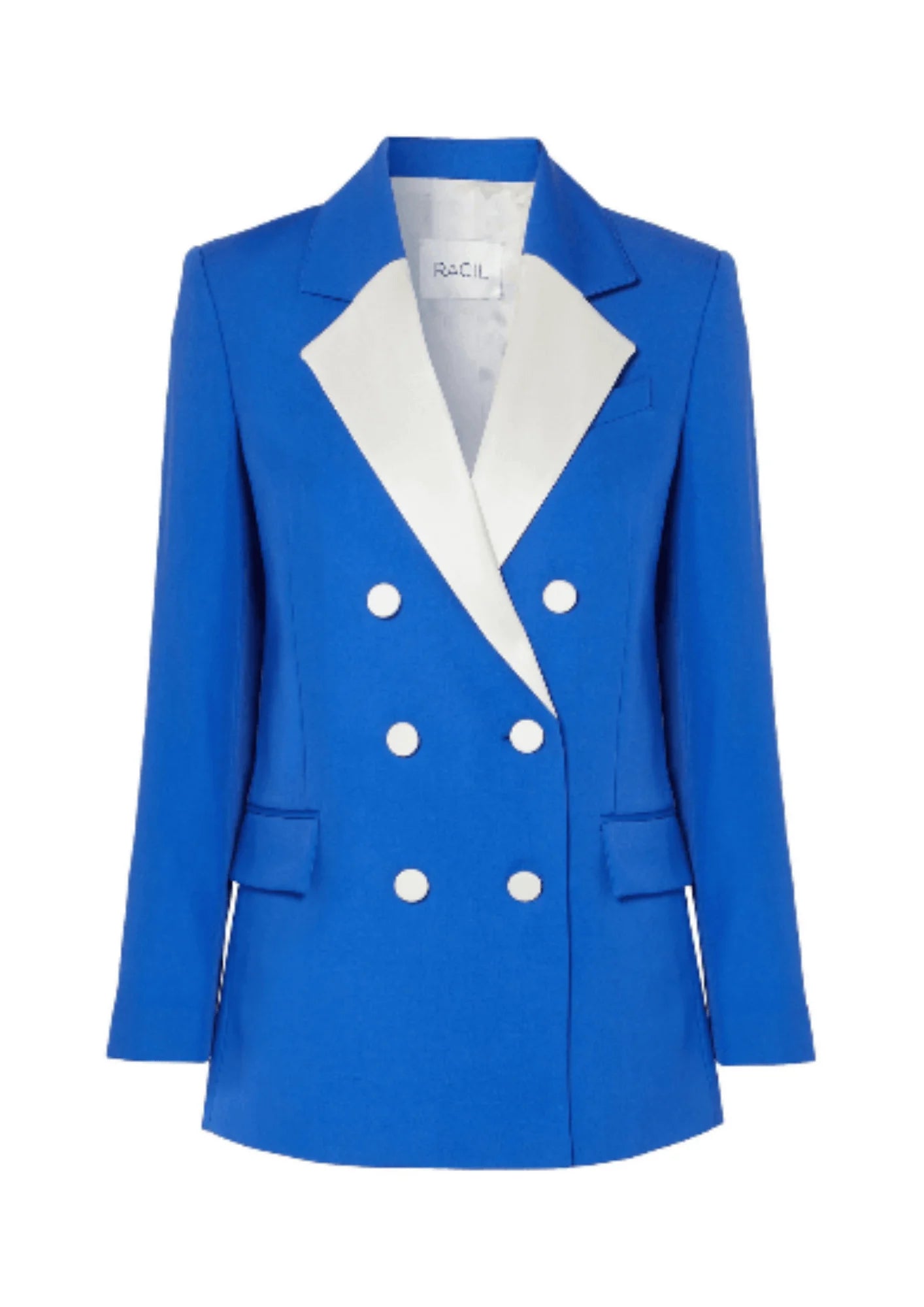 BLUE DOUBLE-BREASTED WOOL BLAZER Plus Size Women's Coat