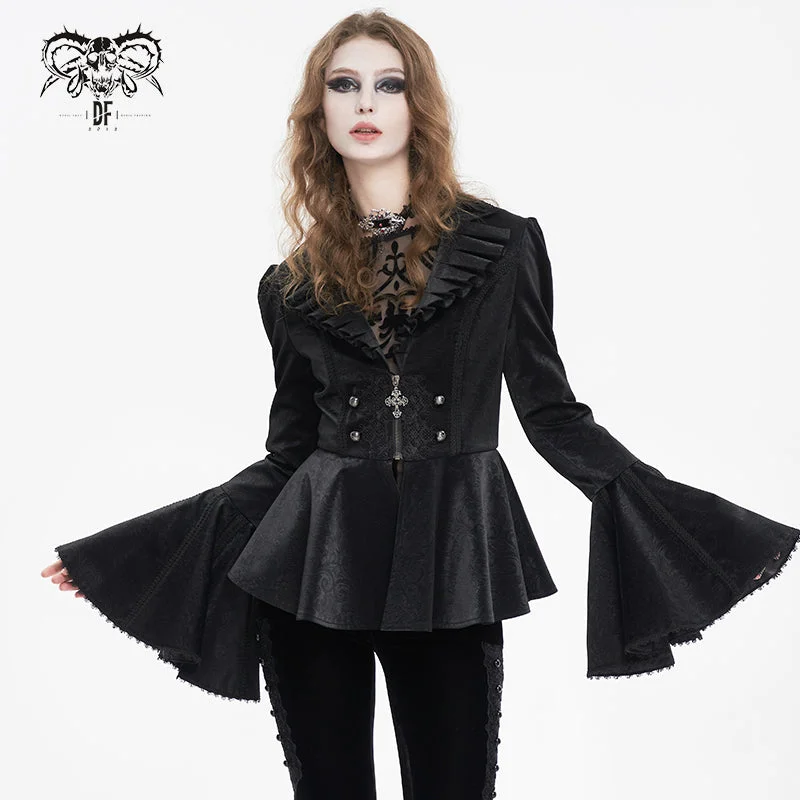 CT211 Patterned leather lace bell-sleeve jacket Hoodie Zip-Up Jacket Button-Up Jacket