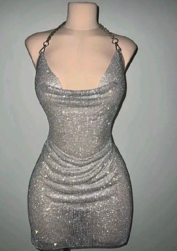 Sexy Grey Halter Sheath Short Party Dress Homecoming Dress, MD7881 Tunics Modern contemporary