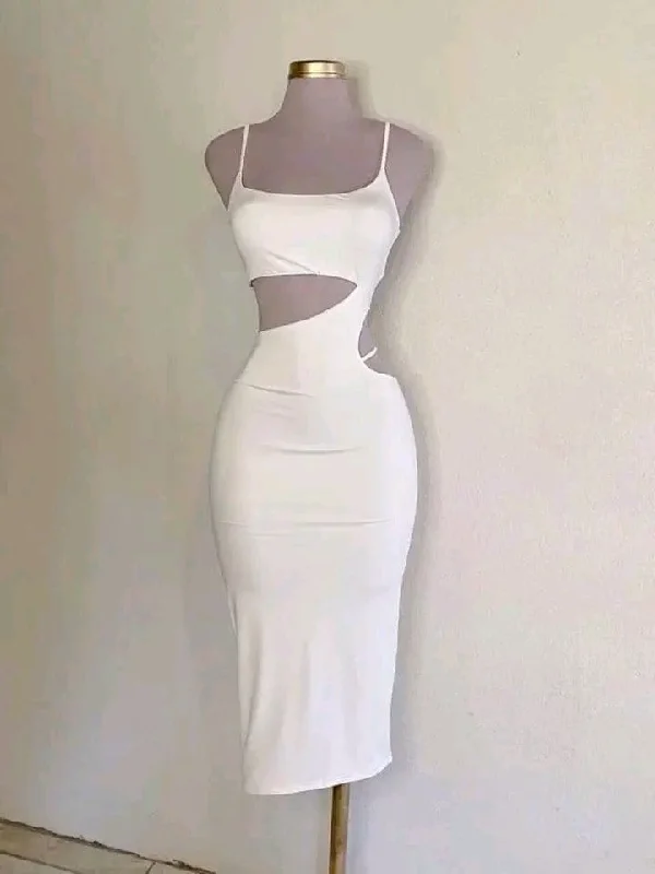White Spaghetti Straps Sheath Cocktail Dress Evening Party Dress, MD7885 Tunics Fall fleece