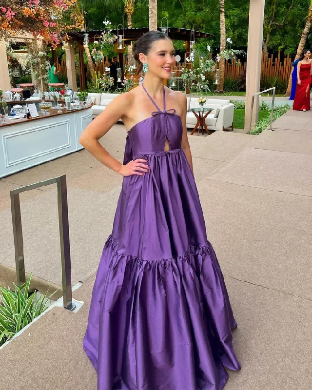 Purple Halter A-Line Formal Party Dress Evening Dress, DP2976 Tunics Solid Classic